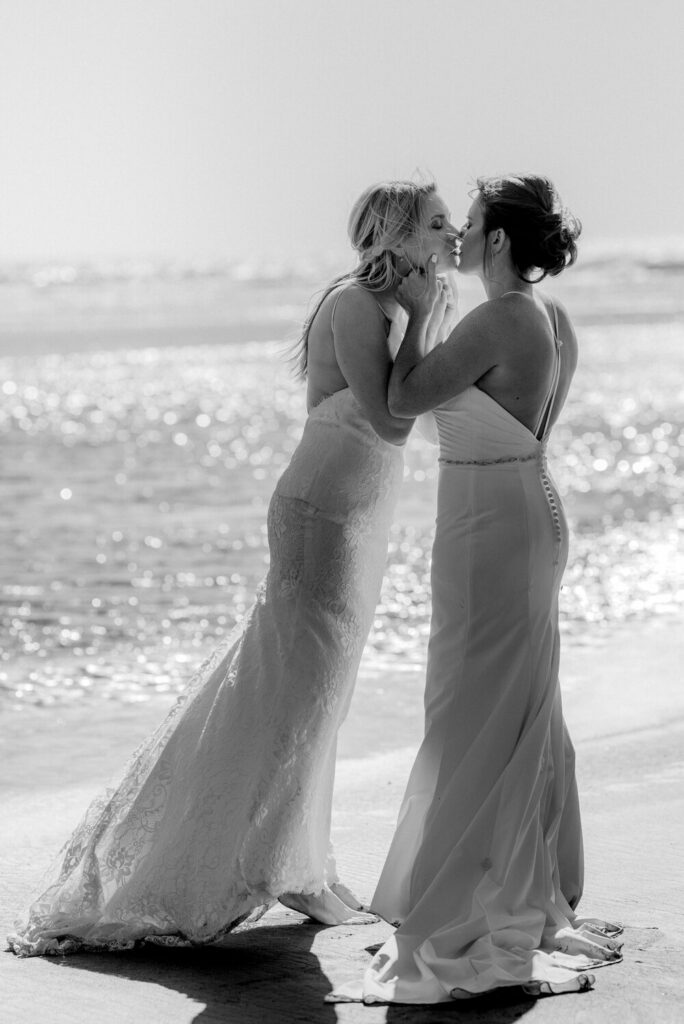 two-brides-kiss-moonstone-beach-northern-california-elopement