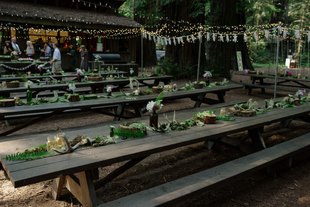 Redwood wedding reception tables