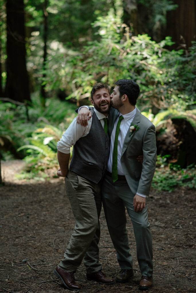 Groom and best man portrait at Pamplin Grove redwoods in Northern California