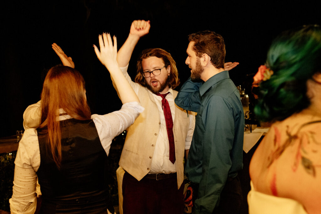 Groom celebrates at Northern California wedding reception